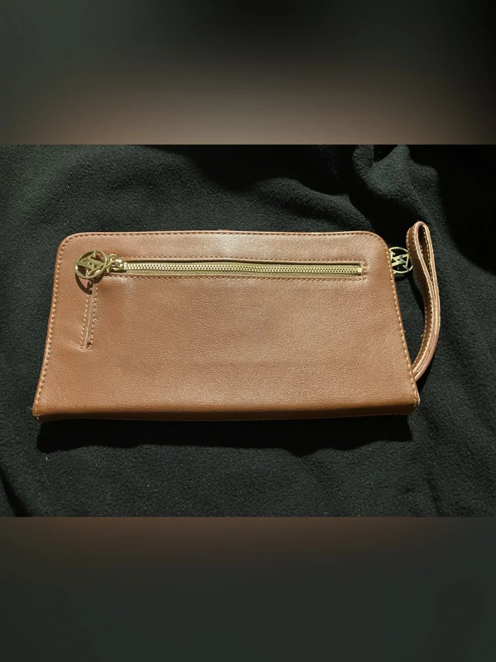 Adrienne Vittadini Brown Faux Leather Wristlet Clutch